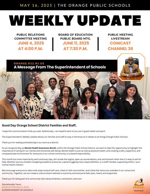 Superintendents Weekly Update for the Week of 5.16.25